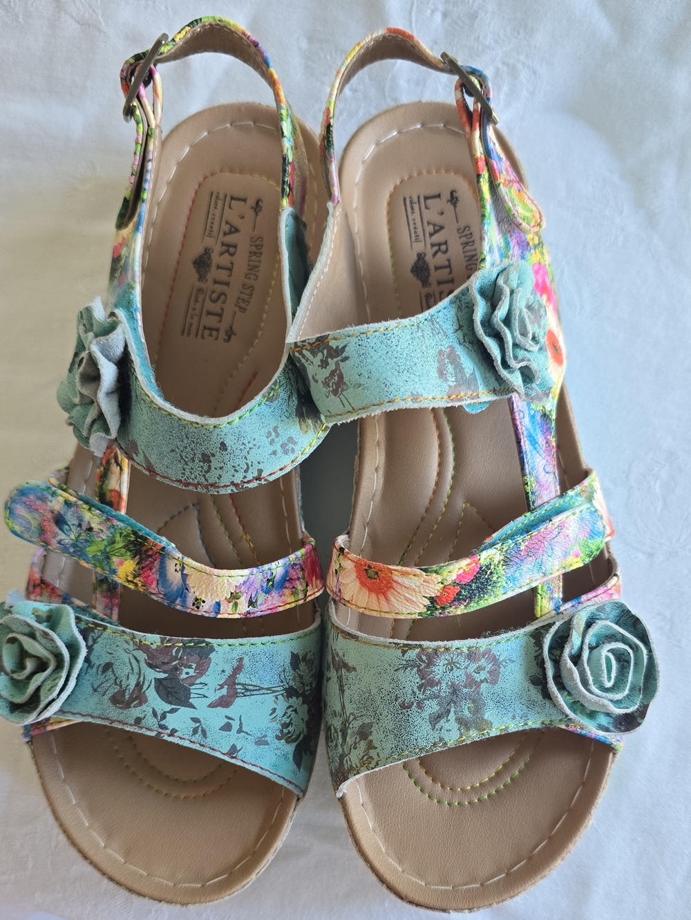 Joelina Floral Teal Women’s Slingback Sandals with Rosette Detail EU 41 US 10 - Picture 16 of 16